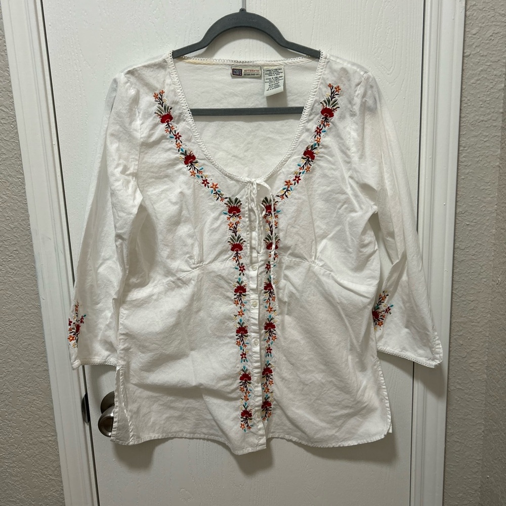 Faded glory vintage 100% cotton embroidered button up blouse size large